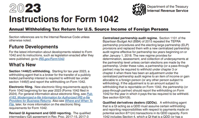 Form 1042 instructions