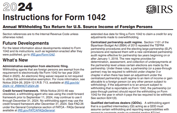 Form 1042 instructions