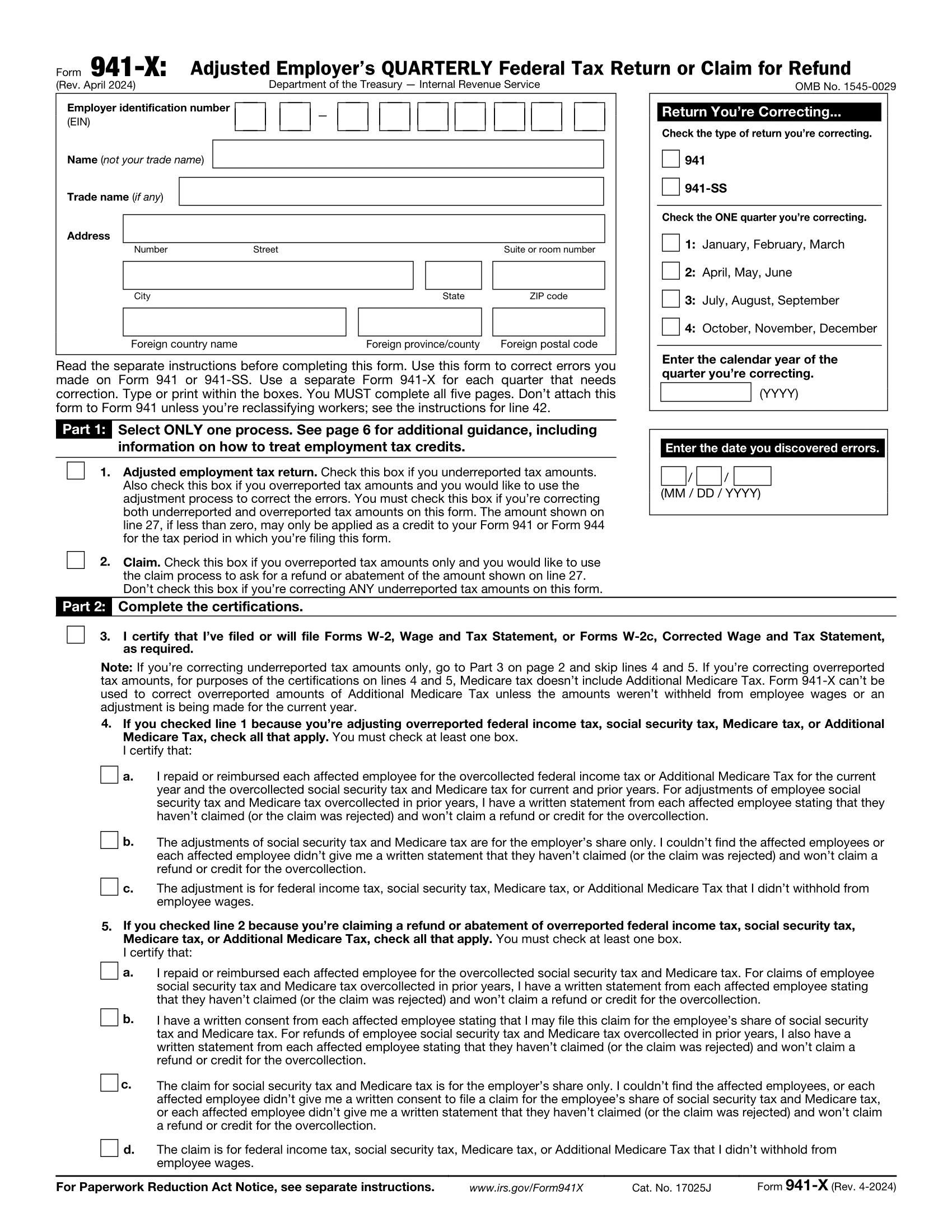 IRS Form 941 for 2024