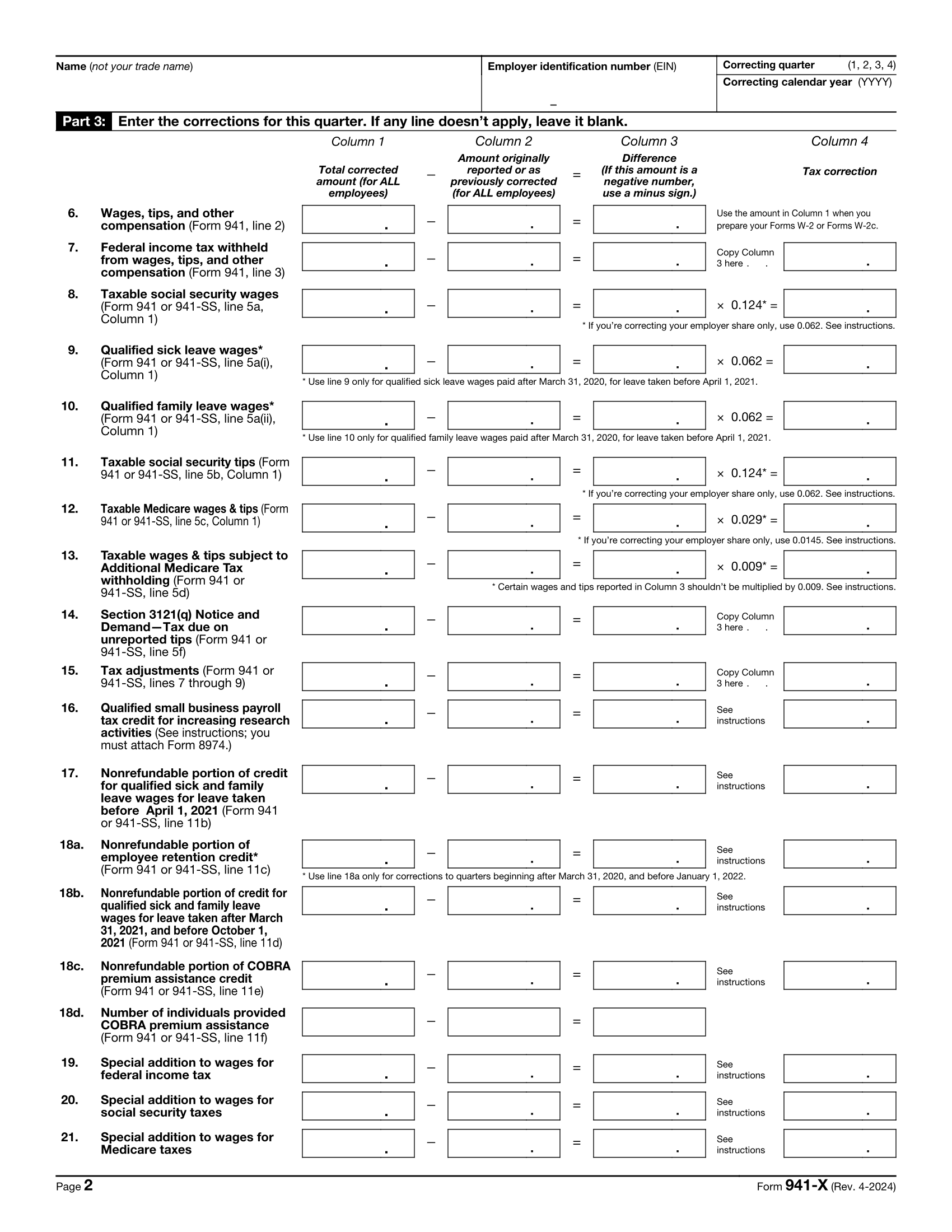 IRS Form 941 for 2024