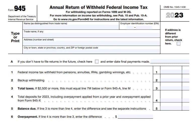 Form 945 for 2023