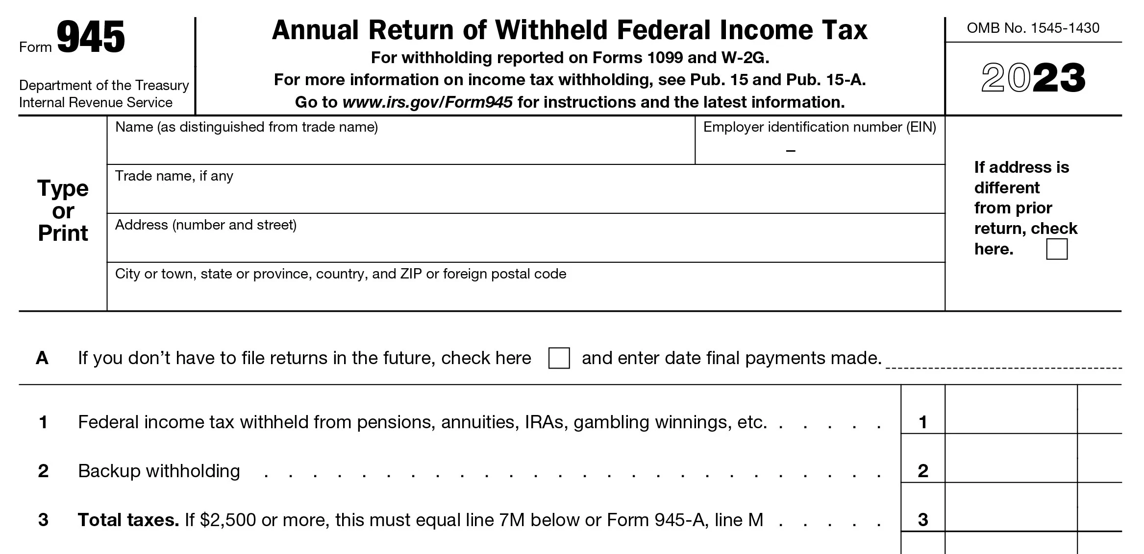 Form 945 for 2021
