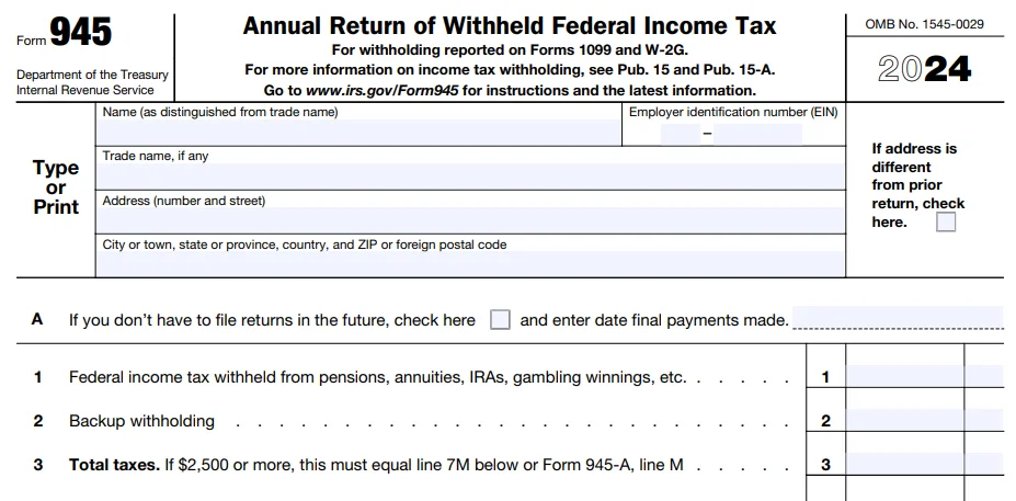 Form 945 for 2021