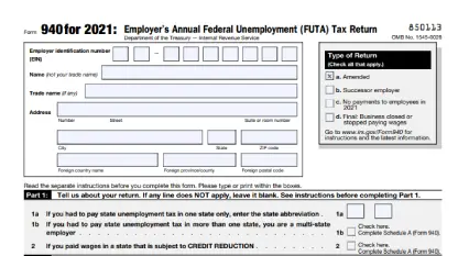 Form 940 Amendment for 2021