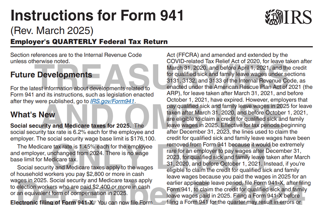 Form 941 instructions