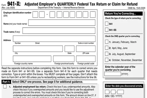 Form 941X for 2020