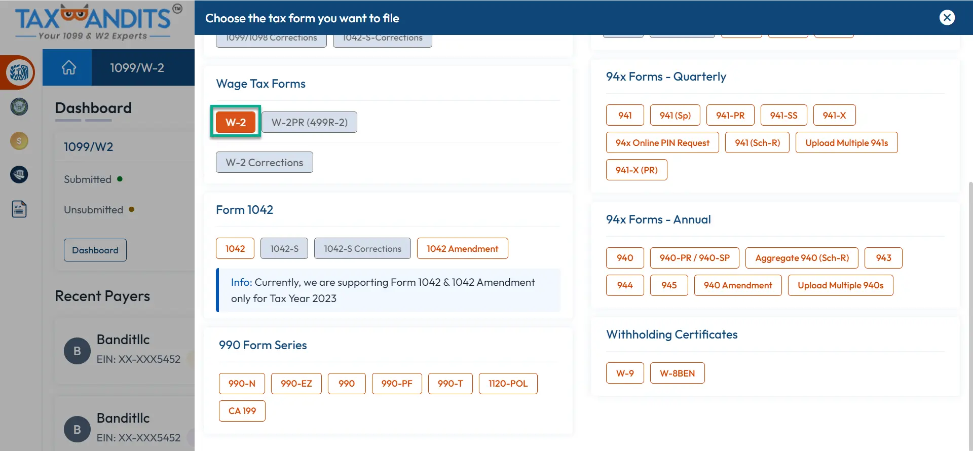  Choose Form W-2