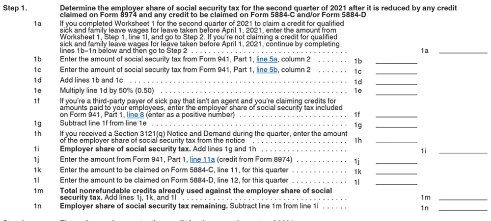 Step 1 of Form 941 Worksheet 2