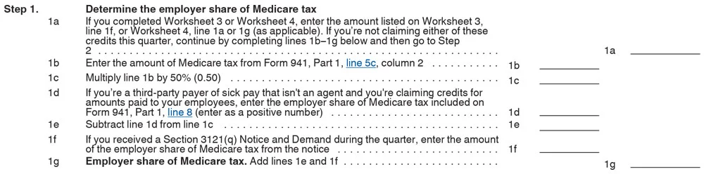 Form 941 Worksheet 5 for 2021 Step 1