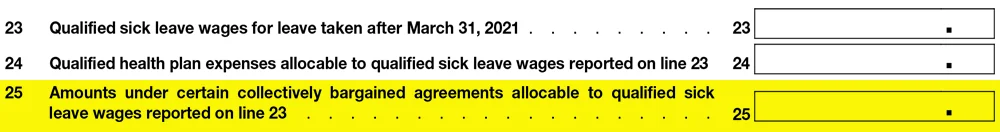 Line 25 - Form 941 Q2 2021