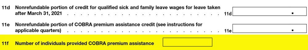 Line 11 f - Form 941 Q2 2021