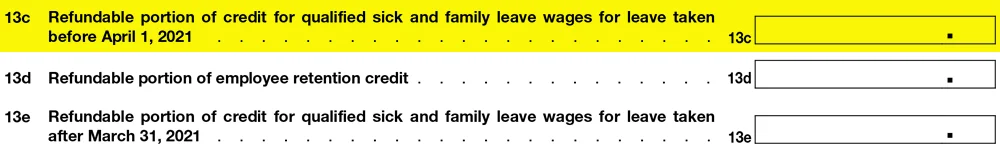 Line 13c - Form 941 Q2 2021