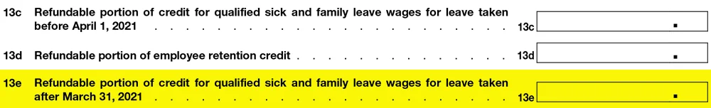 Line 13e - Form 941 Q2 2021