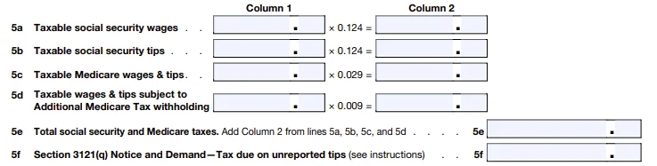 2024 Form 941 - Line 5a to 5f