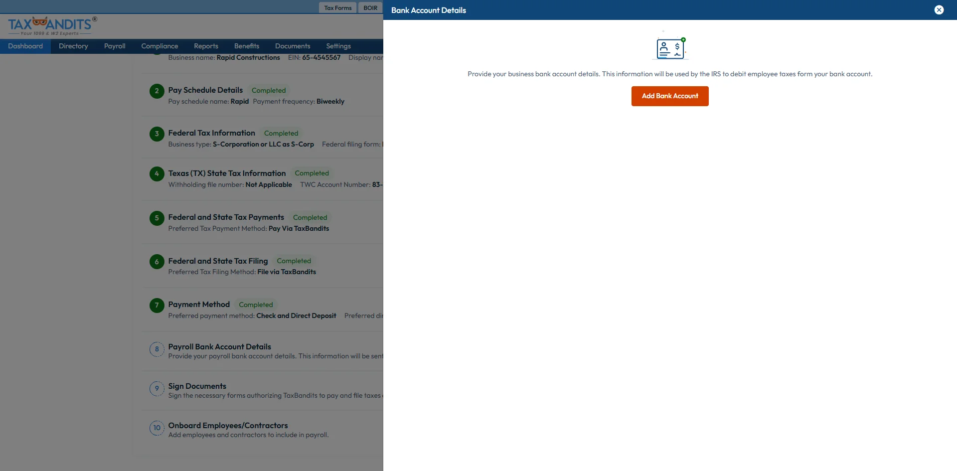 Bank Account Details