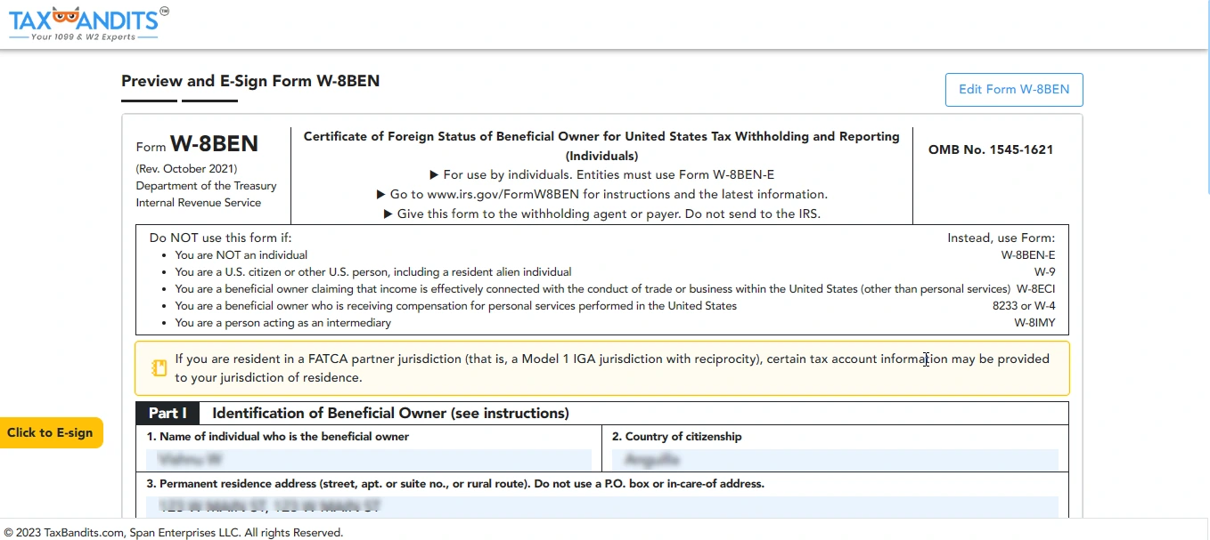 Review the Form W-8BEN