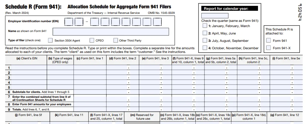 IRS Form 941 Schedule R for 2024