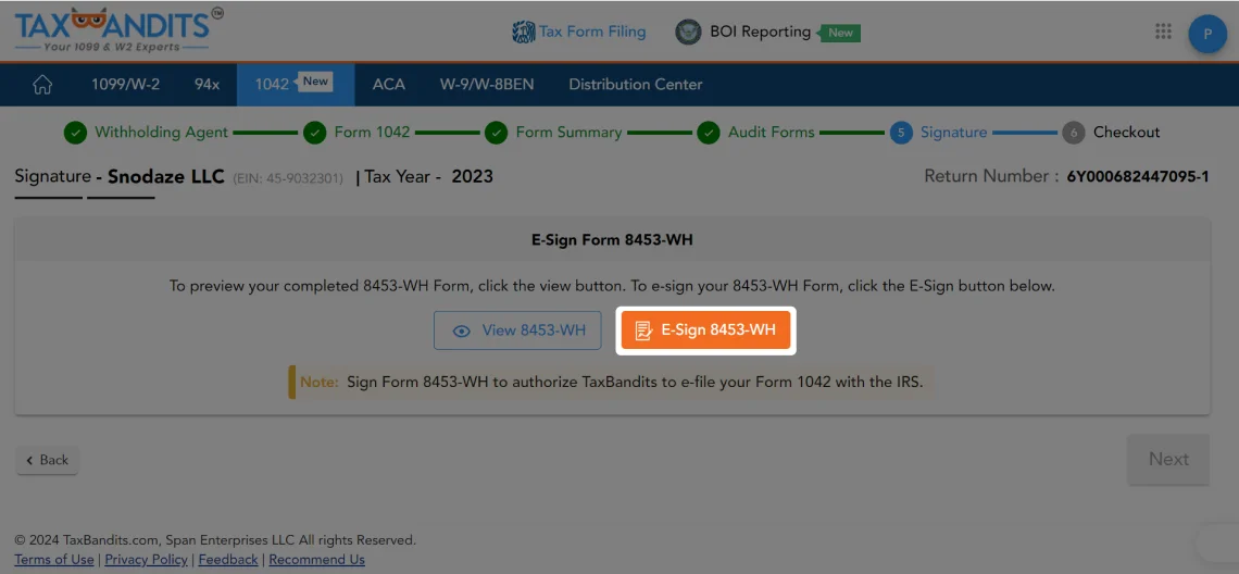 E-Sign using Form 8453-WH