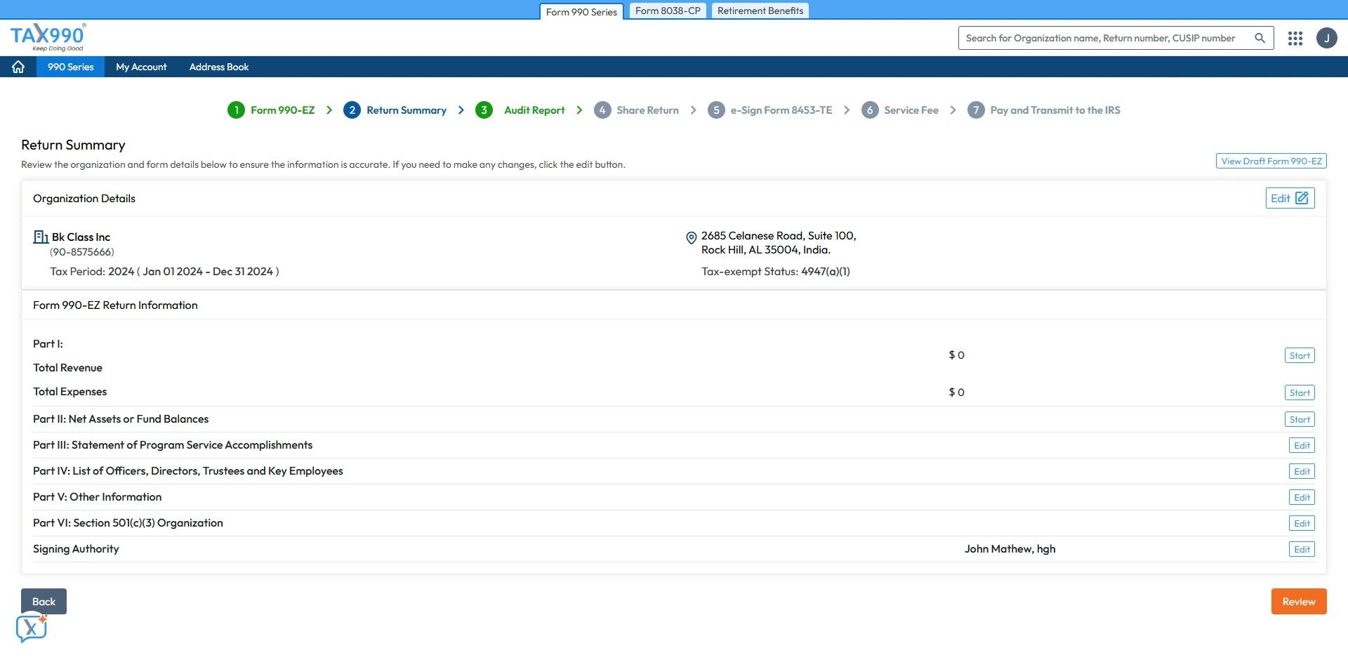 Review your Form 990-EZ