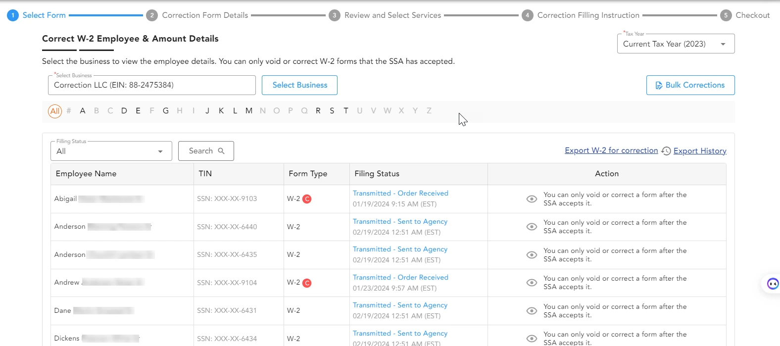  Select the Business and Form type