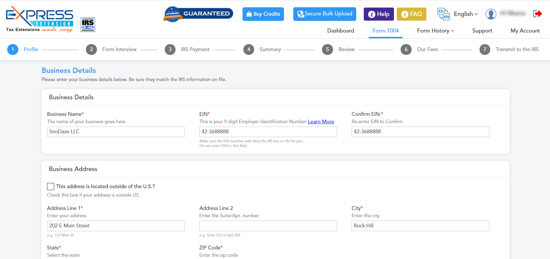 EFile IRS Form 7004 Business Tax Extension Form 7004 Online