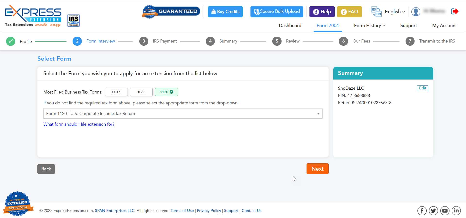 EFile IRS Form 7004 Business Tax Extension Form 7004 Online