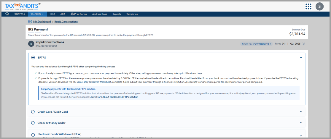 Flexible payment options for tax due