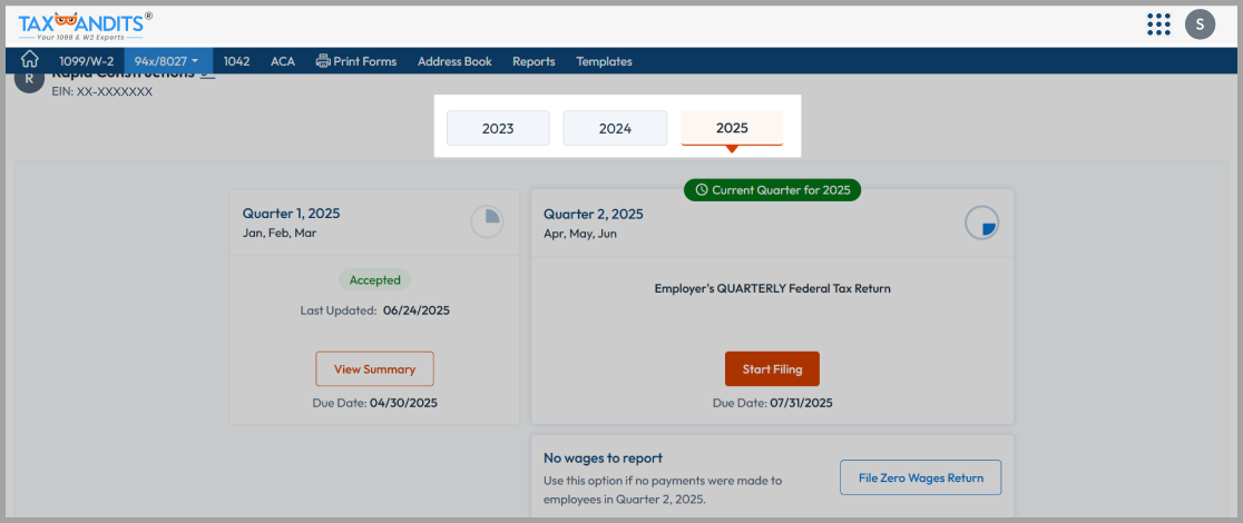 Support for Multiple Tax Years