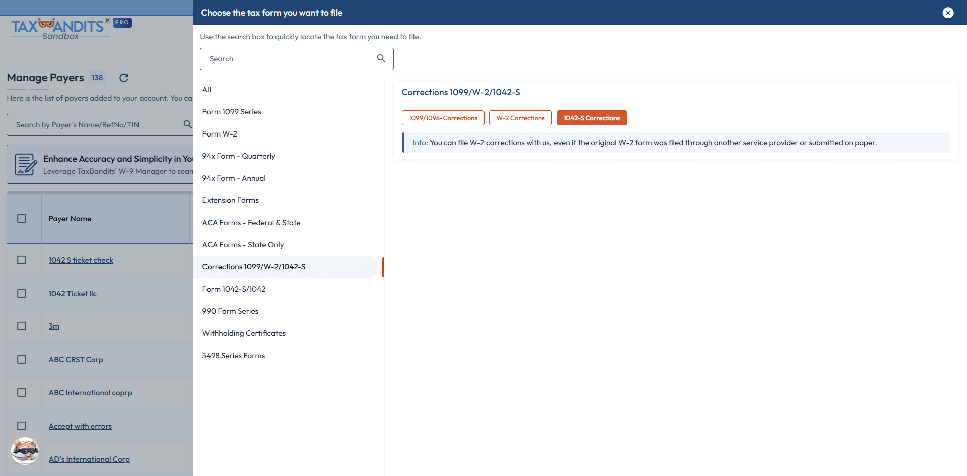 Choose the Form and type of correction