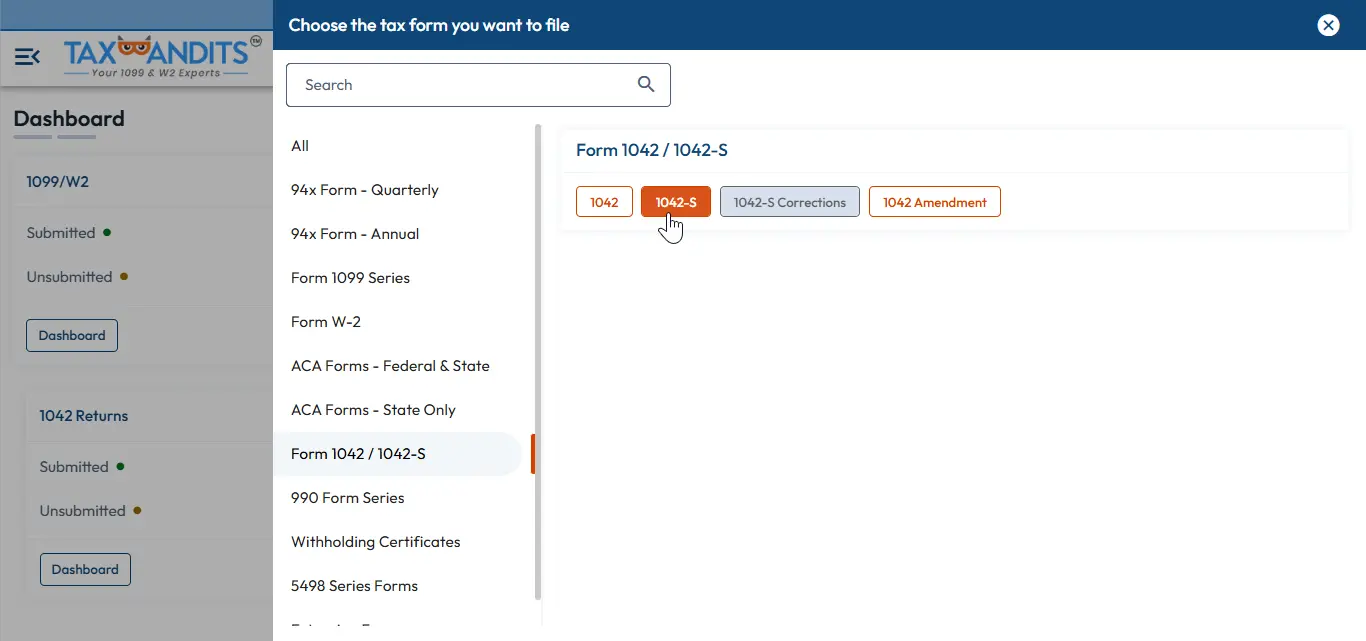 Choose Form 1042-S