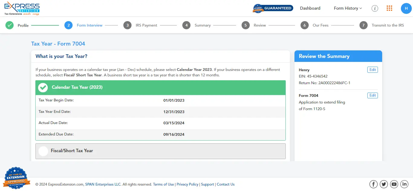 Select the tax year