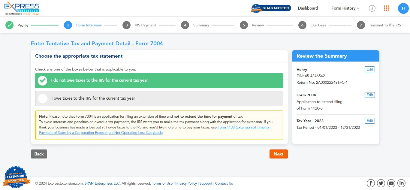 Enter tax payment details