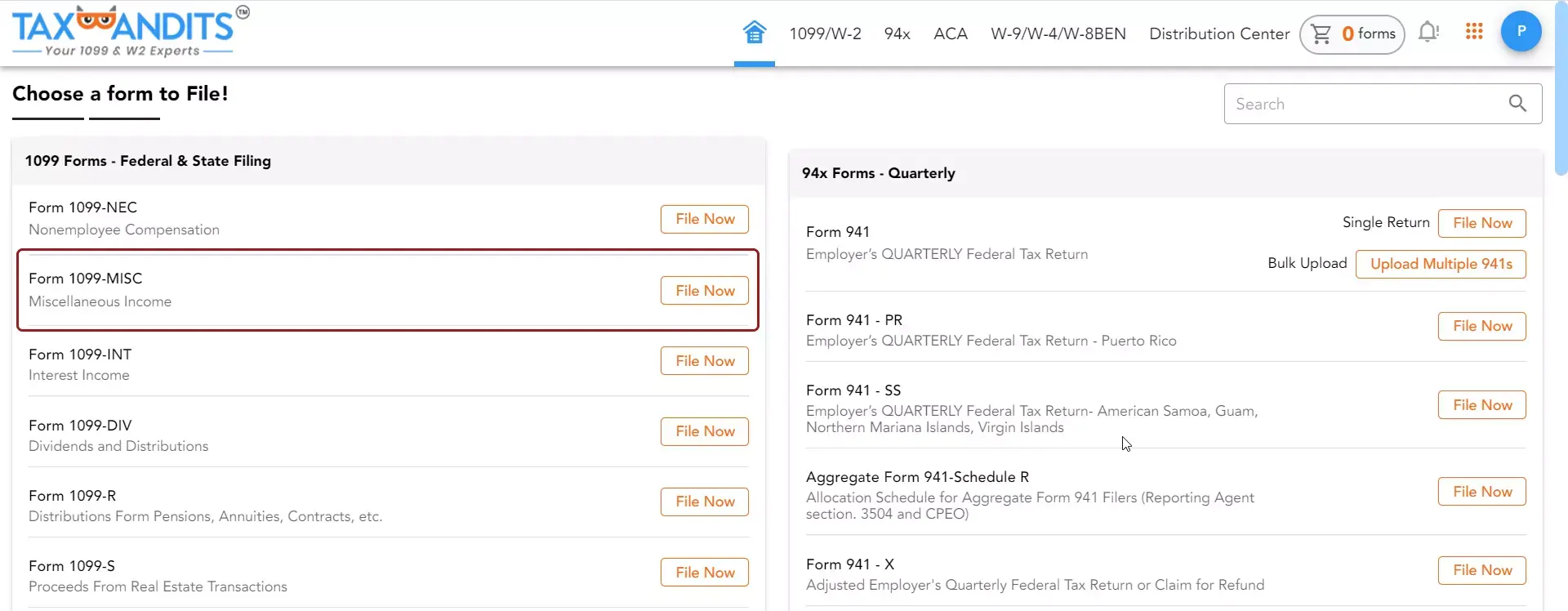 Choose Form 1099-MISC