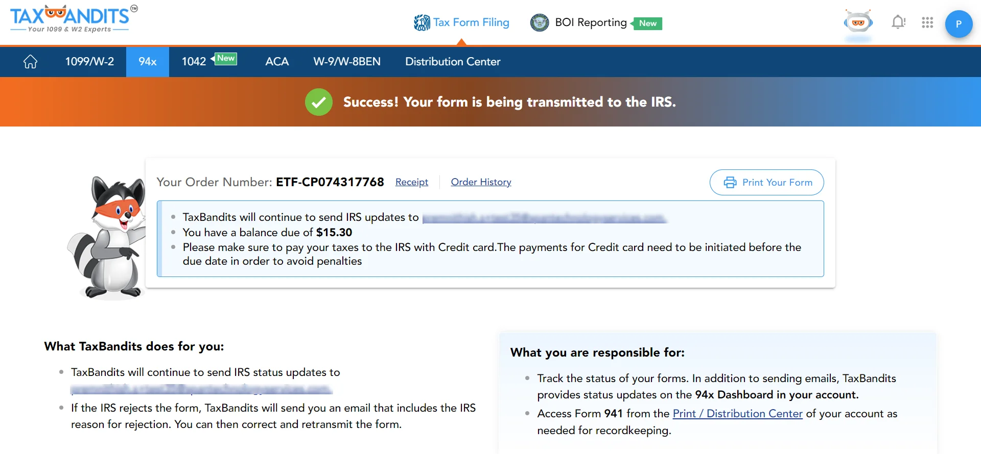 Transmit your Form 941 to the IRS