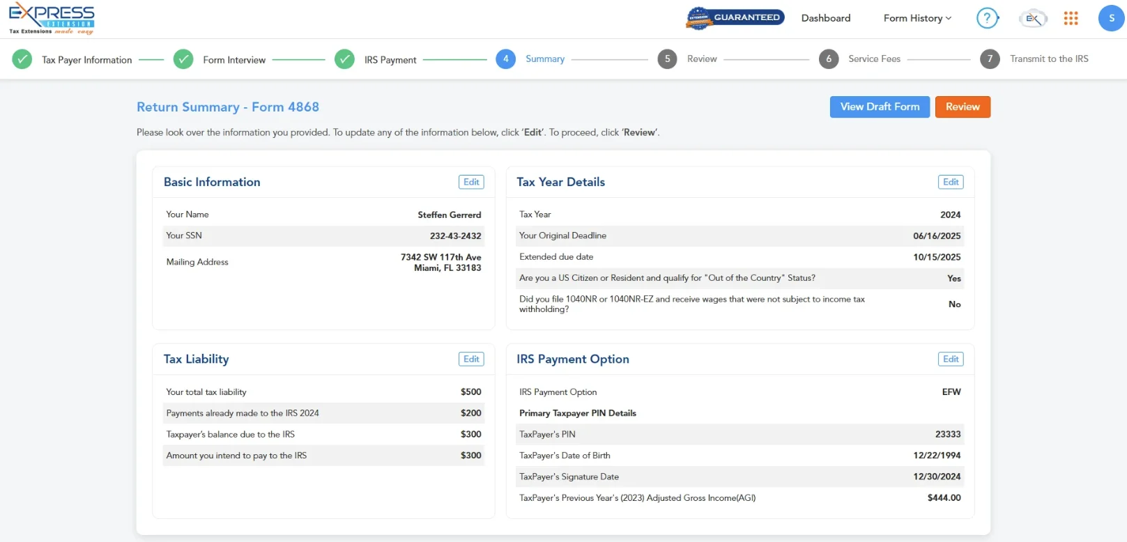 Enter tax payment details
