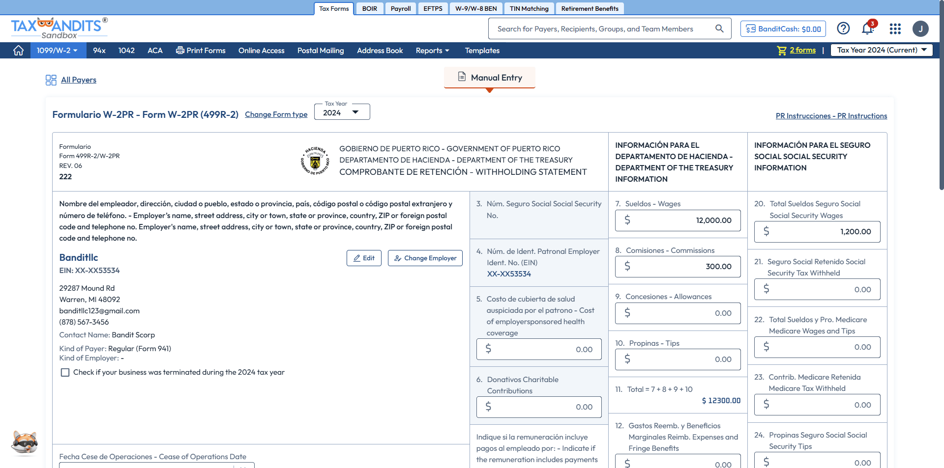 Ingrese la información del formulario W2-PR