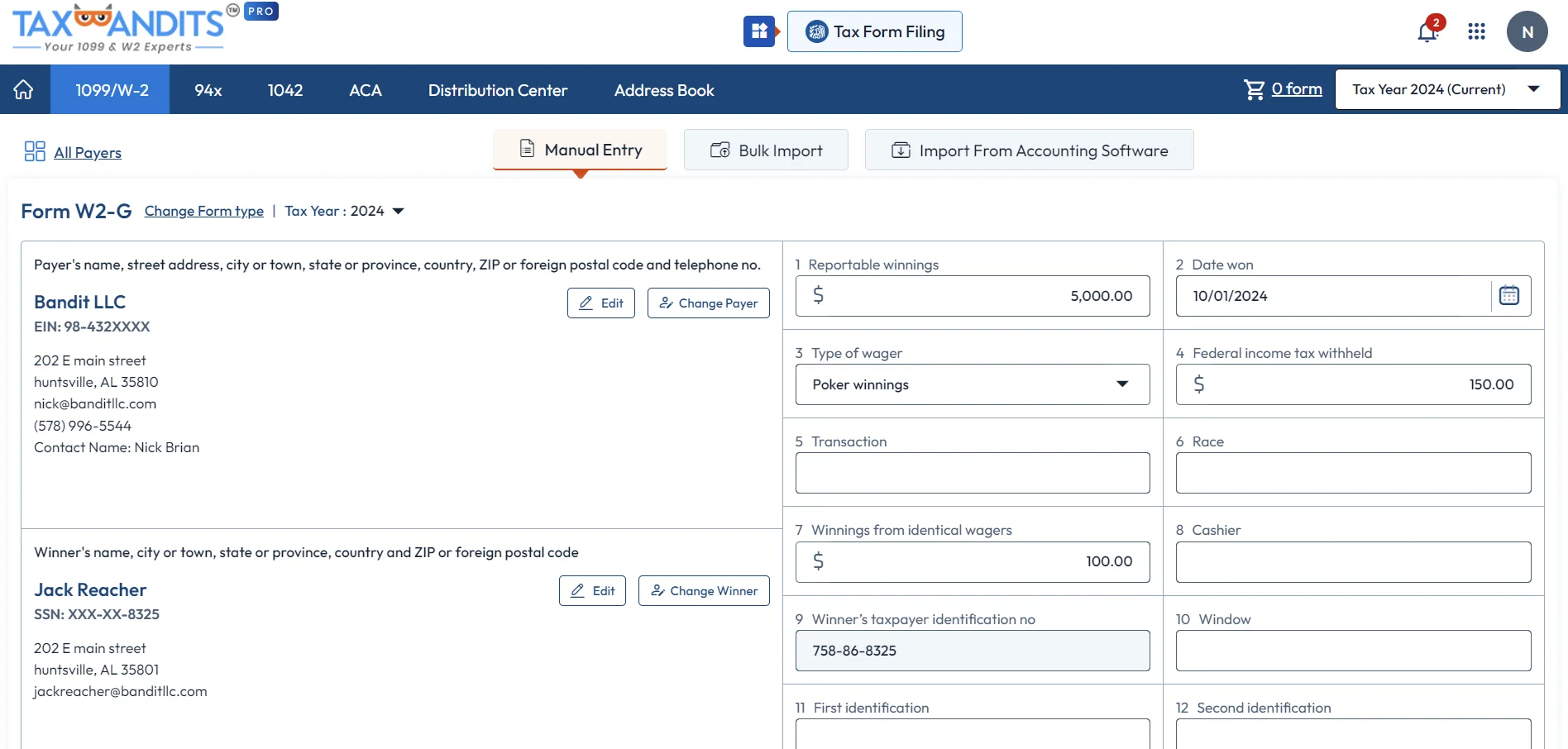 Enter Form W-2 Information