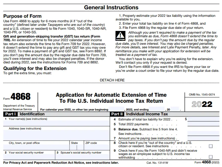 IRS Form 4868 2022