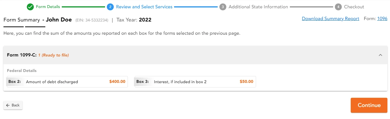 Review your Form 1099 C / 1096
