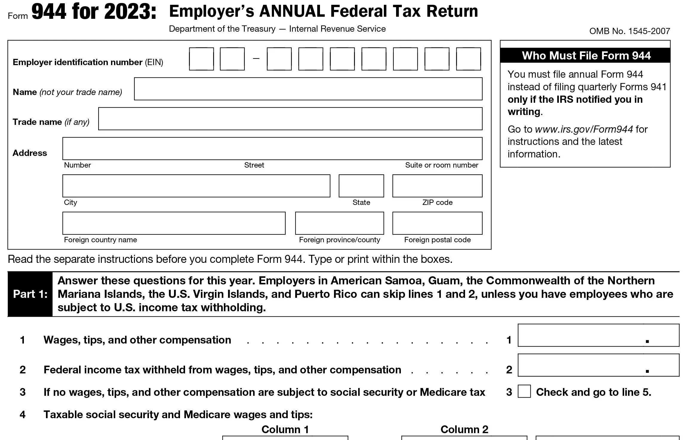 Form 944 Due Date & Mailing address