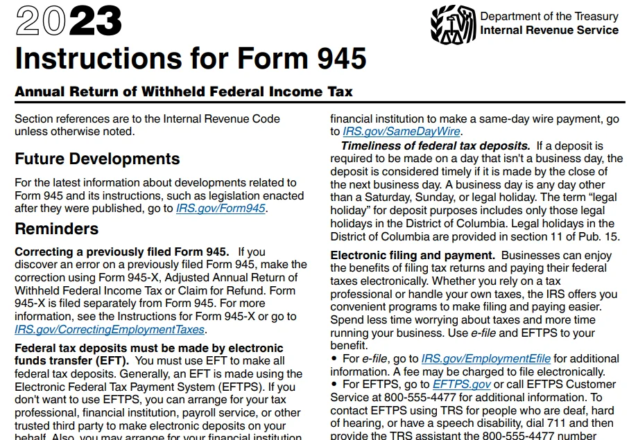 Form 945 Instruction