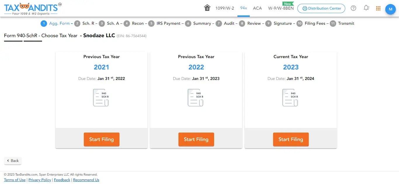 Choose Tax Year & Quarter