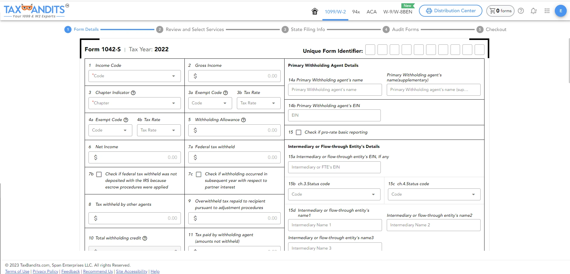 Enter 1042-S Form Information