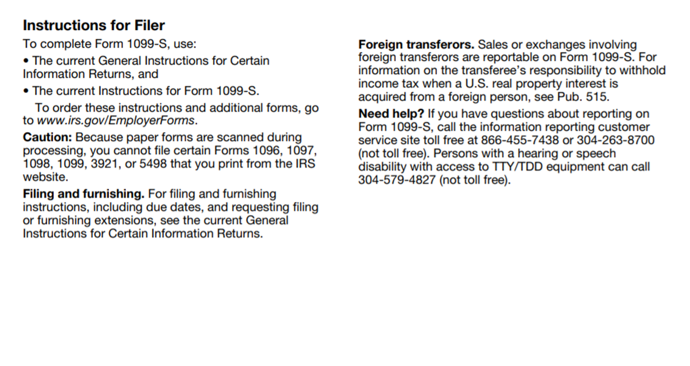 Form 1099-S Instructions
