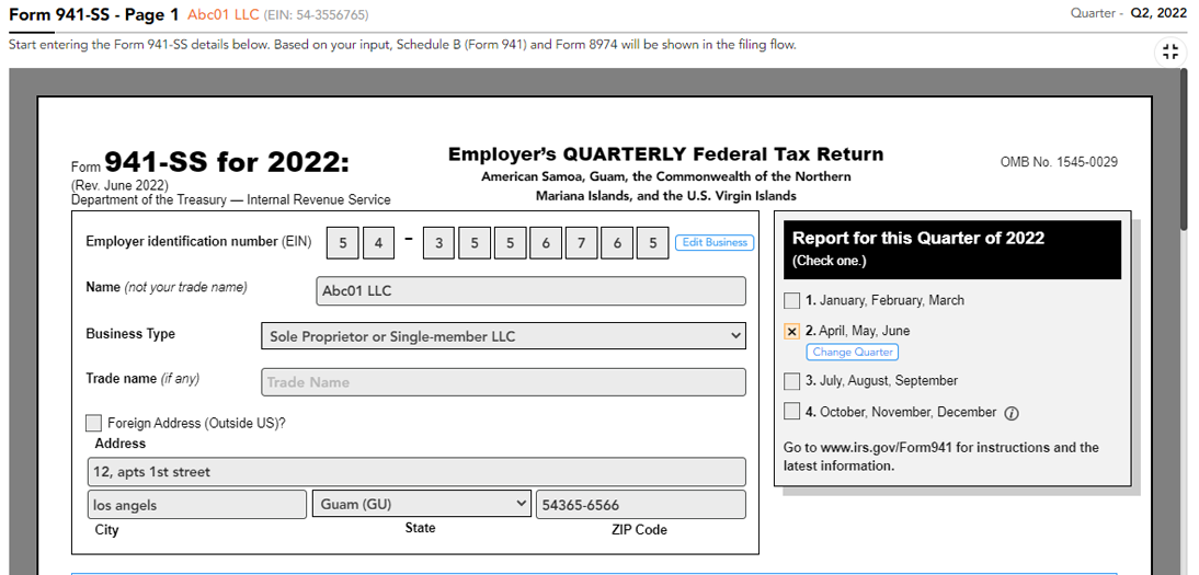 IRS Form 941 SS Online for 2022 Efile 941SS for 4.95
