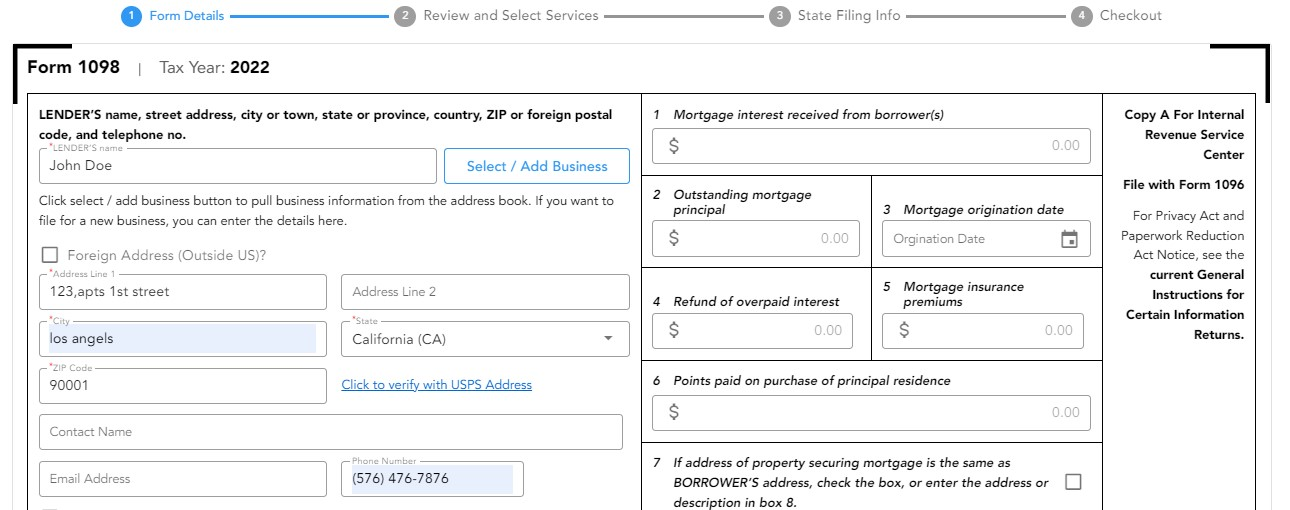 Enter the Mortgage Interest Details
