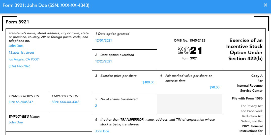 Review Form 3921