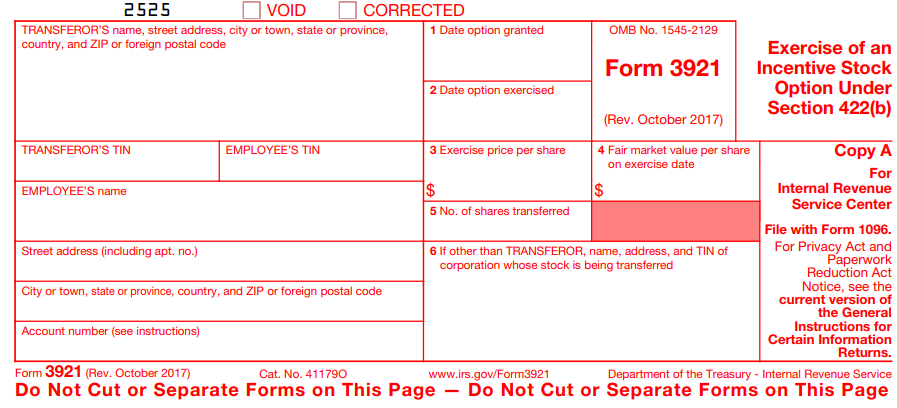 IRS Form 3921 for 2022