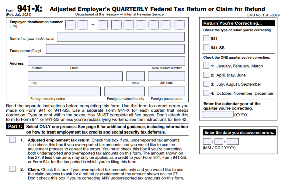 IRS Form 941X Complete & Print 941X for 2022