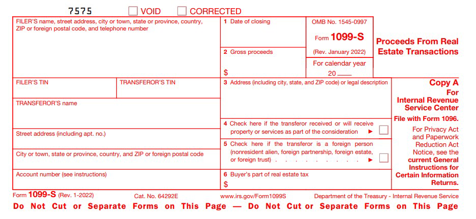 Form 1099-S for 2022 